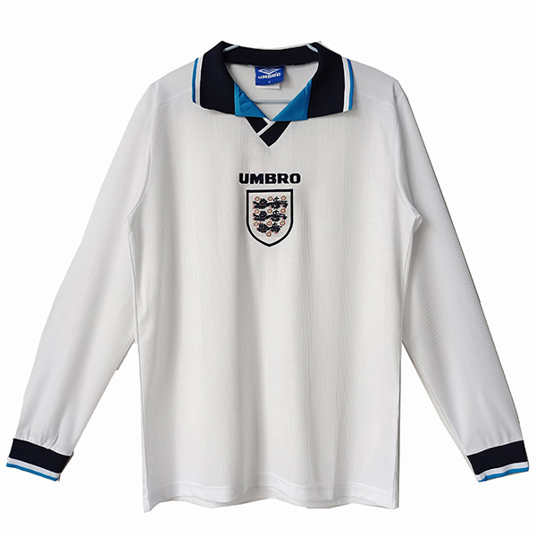 England maglia da calcio da uomo a maniche lunghe retrò da casa dell'Inghilterra prima maglia da calcio sportiva da uomo del 1996